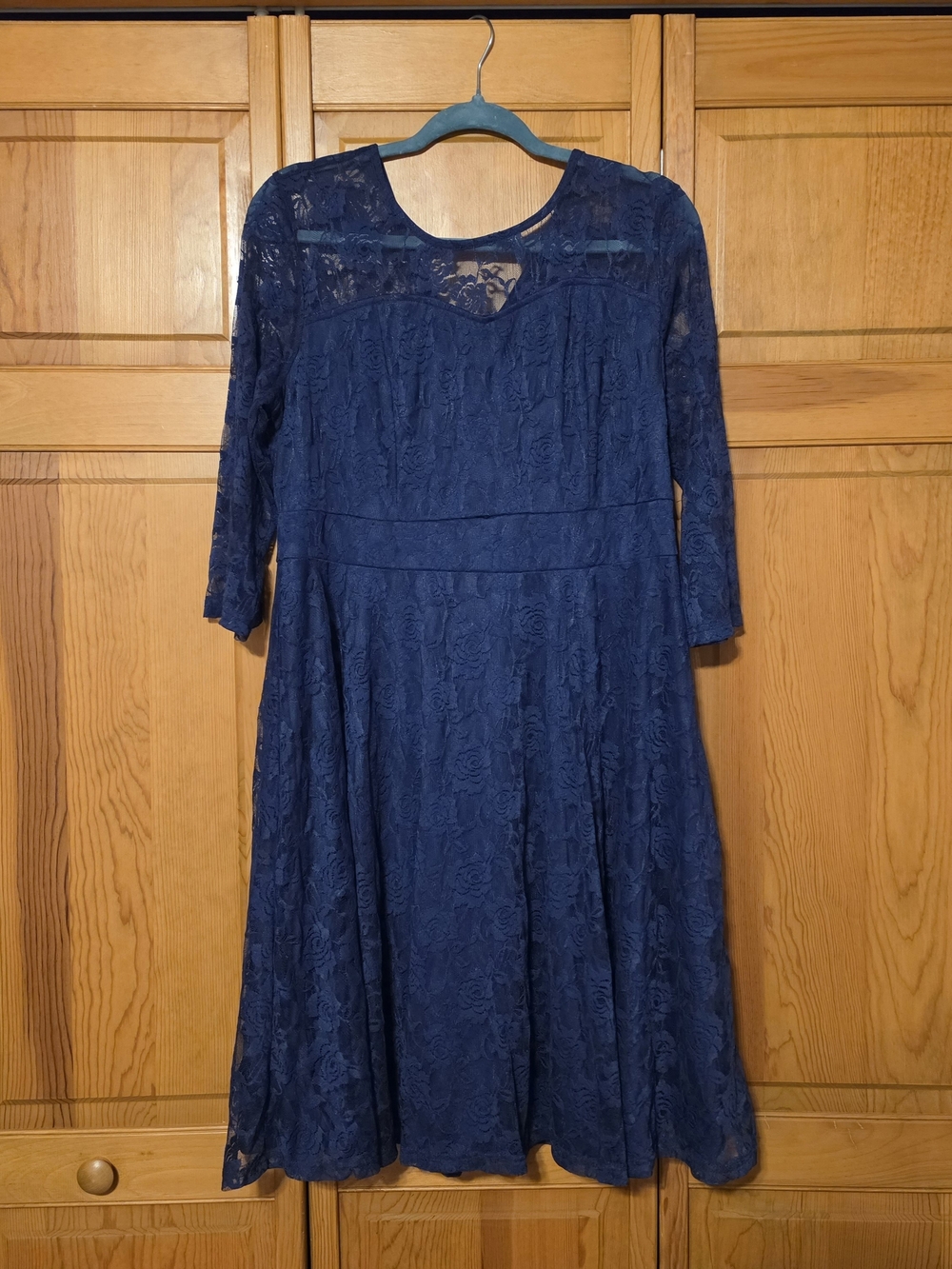 Lace-Overlay Long Sleeve Navy Dress